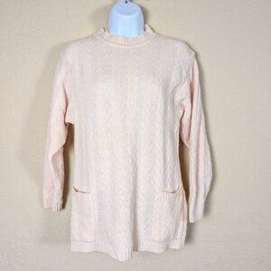 VTG 90s Moods by Krizia Pink Cable Knit Sweater Wool Blend Pockets sz S Coquette